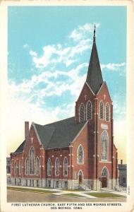 Des Moines Iowa~First Lutheran Church @ East Fifth & Des Moines Street~1920s Pc