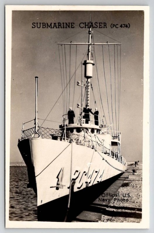 Submarine Chaser PC 474 U.S. Navy Photo RPPC Postcard W26