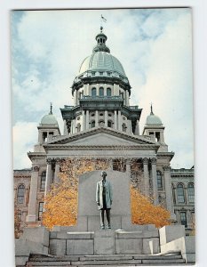 Postcard Illinois State Capitol and Abraham Lincoln Statue Springfield Illinois