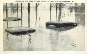 Flood Disaster Submerged autos 1920s Wilkes Barre Pennsylvania Tichnor 7586