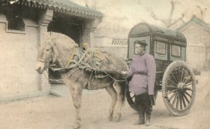 C.1910 Chinese Street Scene Carriage Peking, China Hand Colored Postcard F82