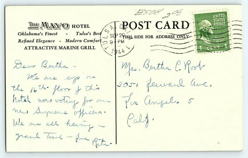C.1910 The Mayo Hotel Tulsa, OK Postcard P151