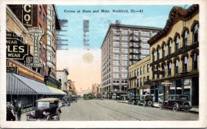 Postcard IL Rockford -  Corner State and Main Arcade Billiards Stuckey Suits