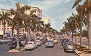 Postcard Florida Miami 1940s Biscayne Boulevard autos Colorpicture 23-12358