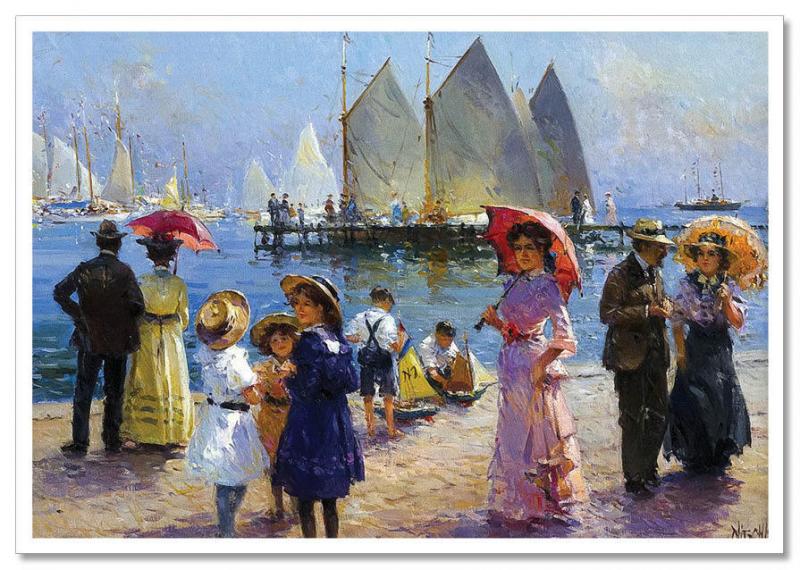 Regatta day Kids on coast Woman by Detlev Nitschke Russian Modern Postcard