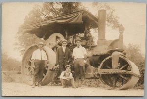 MEN w/ TRACTOR ANTIQUE REAL PHOTO POSTCARD RPPC