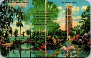 Vtg 1950s Happiness In Florida Poem Cypress Gardens Singing Tower Postcard