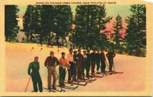 Skiing on Mink Creek Course Pocatello Idaho ID UNP Linen Postcard Unused