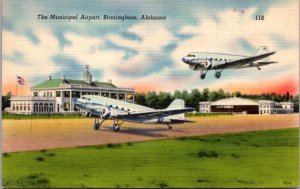 Linen Postcard The Municipal Airport in Birmingham, Alabama