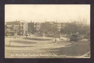 RPPC KANSAS CITY MISSOURI 9th & PASEO STREET FOUNTAIN 1910 REAL PHOTO POSTCARD