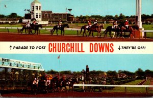 Kentucky Louisville Churchill Downs Split View Parade To Post and They'r...