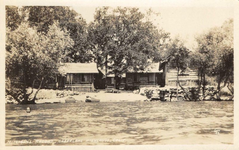 RPPC MILLIGAN'S RESORT Clearlake Highlands Lake County, CA 1928 Vintage Postcard