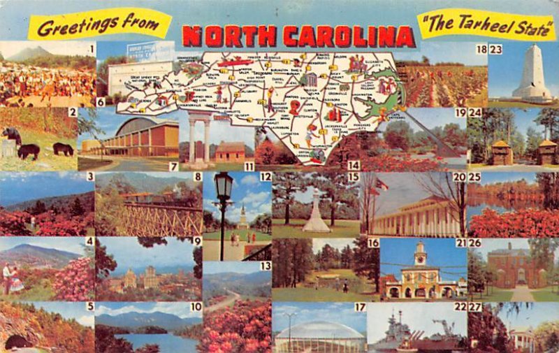 Greetings from North Carolina USA Map Unused 