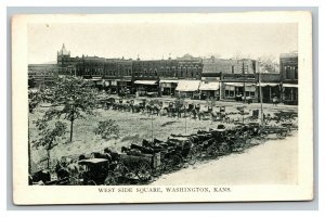 Vintage 1910's Photo Postcard Horse & Buggies West Side Square Washington Kansas