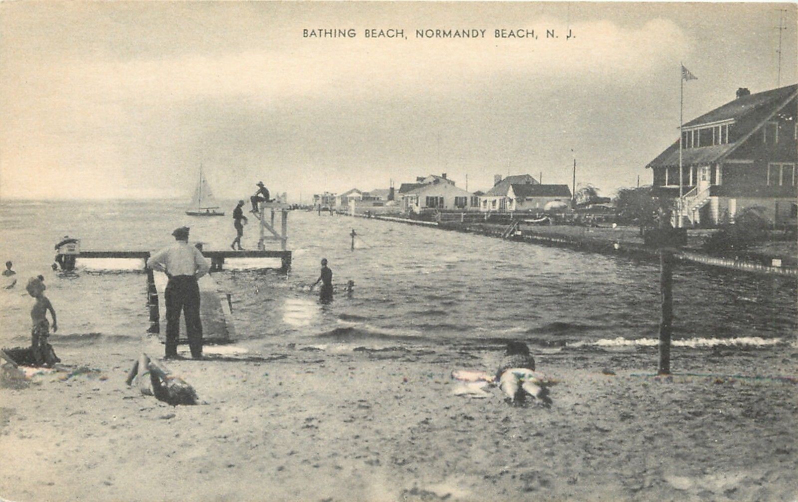 Normandy Beach New Jersey Folks In Sand Swimming Platform Inns