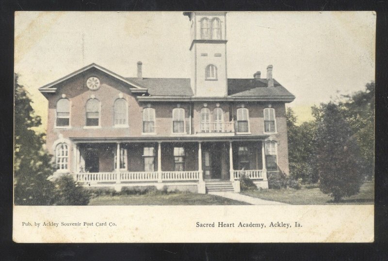 ACKLEY IOWA SACRED HEART ACADEMY VINTAGE POSTCARD IA. 1908