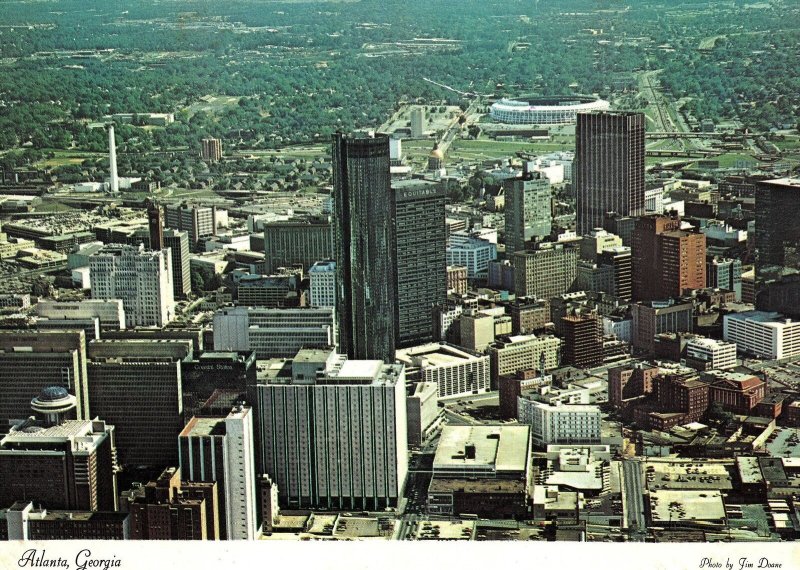 CONTINENTAL SIZE POSTCARD AERIAL VIEW OF DOWNTOWN CORE OF ATLANTA GEORGIA 1977