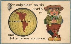 Plymouth New Hampshire NH Little Dutch Boy Comic Globe c1910 Postcard