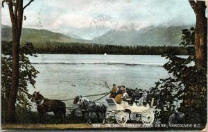 On The Stanley Park Drive Vancouver BC Horses Wagon c1906 Thompsons Postcard E48