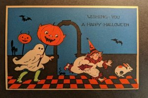 Mint Vintage Wishing You Happy Halloween Illustrated Halloween Postcard