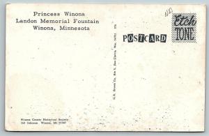 Postcard MN Winona Princess Winona Landon Memorial Fountain E04