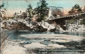 Harriet Spofford Residence and Chain Bridge Newburyport Amesbury MA Postcard E42