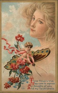 Fantasy Beautiful Ethereal Woman Clouds Cherub Series #57 c1910 Postcard #2