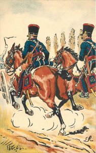 Postcard C-1910 French Army horse Cheval Artillery Military artist 23-12183
