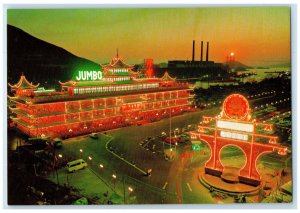 c1960's Aberdeen Night Scene with Floating Restaurant Hong Kong Postcard