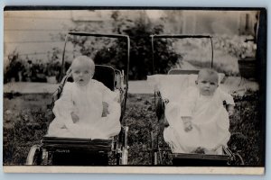 1914 Two Babies Orilla Smith And Allwin Paulson On Stroller RPPC Photo Postcard