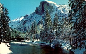 California Yosemite National Park Half Dome and The Merced River In Winter