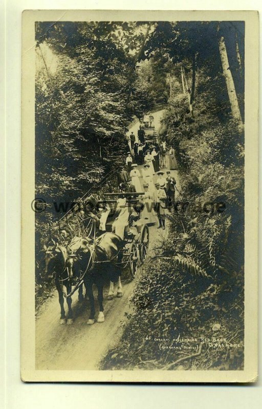 tp7397 - Cumbria - Horse Coaches decending Red Bank, Grasmere c1900s - postcard 