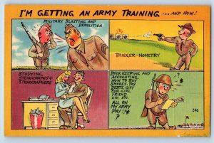 Comic Postcard Military Soldier I'm Getting An Army Training WWII c1940's