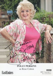 Polly Perkins Eastenders Hand Signed Cast Card & Reverse Message