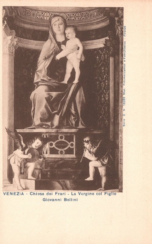 Vintage Postcard Chiesa Dei Frari Giovanni Bellini Madonna & Child Venice Italy