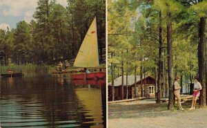 Lakeside Arizona Lake of the Woods Cabins and Sailboat Vintage Postcard AA49415