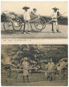 Asian rickshaw coolies Lyon France & Victoria Park Colombo Ceylon unit of 2 
