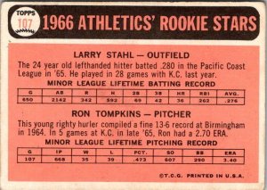 1967 Topps Baseball Card '66 Athletics Rookie Stars L Stahl Ron Tompkins...