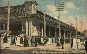 Lancaster PA Busy RR Train Station Depot Scene c1910 Postcard