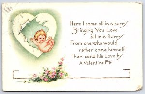 Bringing Love All In A Flurry Cute Little Naked Baby In Heart Valentine Postcard