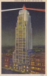 Indiana Fort Wayne Lincoln Tower By Night Curteich