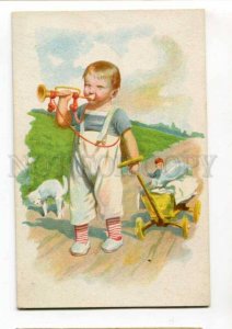 288496 Little Boy w/ Pipe & CAT Vintage Finland #71-25 PC