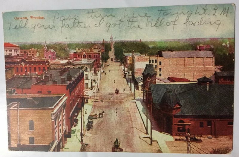 Cheyenne Wyoming Street View Postcard 1906 Ariel Horse Buggy