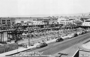 RPPC FISHERMEN'S WHARF SAN FRANCISCO CALIFORNIA SHIPS CARS REAL PHOTO POSTCARD