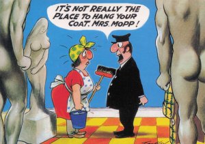 Art Gallery Old Risque Nude Sculpture Cleaning Lady Comic Postcard