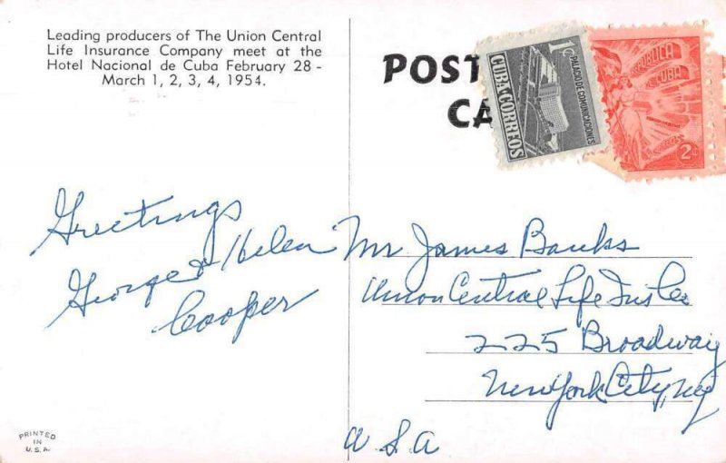 Havana 1954 Union Central Life Insurance Club Meeting Postcard AA53996