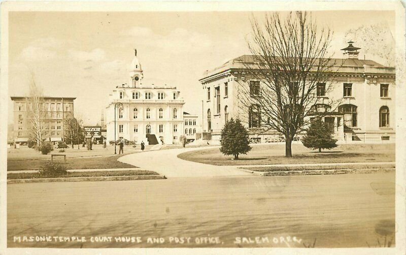 Court House Salem Oregon Post Office Fraternal Masonic Temple RPPC Postcard 4695