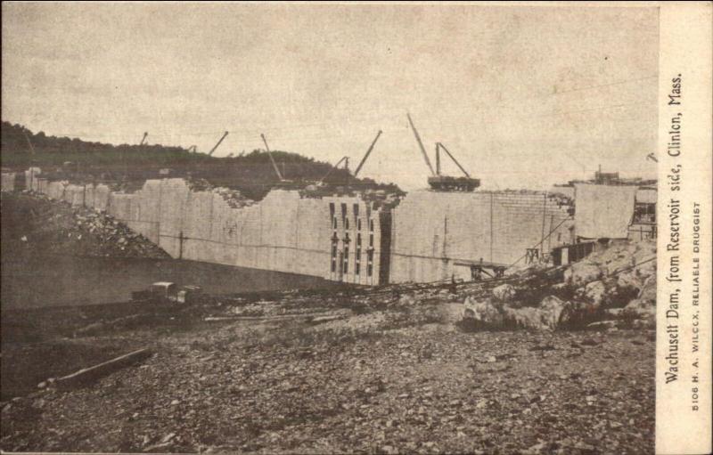 Clinton MA Wachusett Dam c1910 Postcard #8 CONSTRUCTION