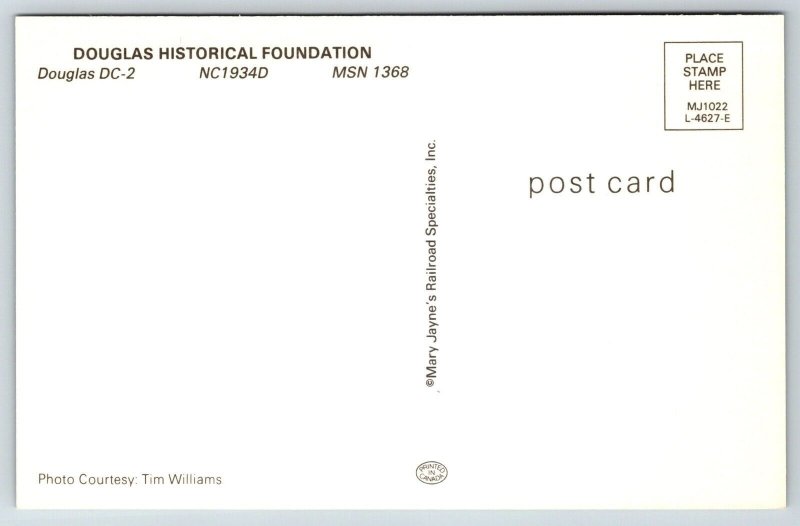 VIntage Airline Airplane Postcard - Douglas DC-2