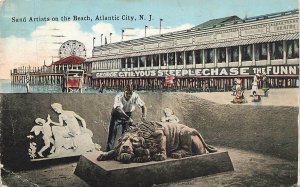 Sand Artist Lion Sculpture Scene 1921 Atlantic City VTG P69
